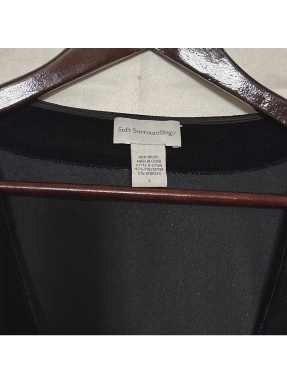 Soft Surroundings Black Velvet Drape Front Long Sleeve Top L - Picture 2 of 6